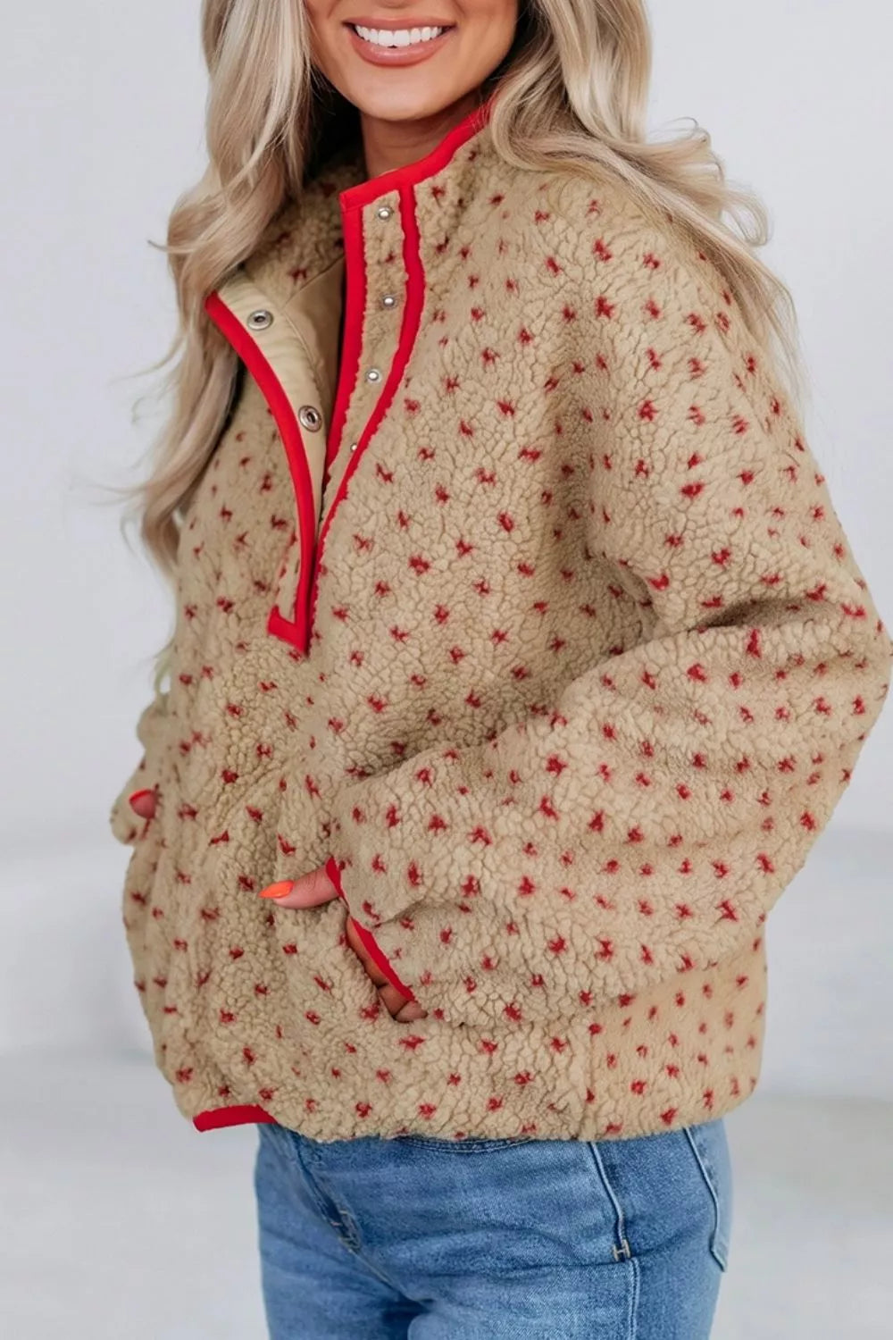 Fleece trui dames met hartjes - detailfoto