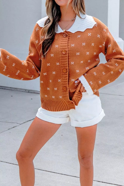 Vest dames met ronde kraag in terracotta - detailfoto