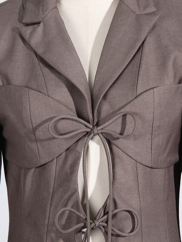 Blazer dames met striksluiting onder de borst, revers en kleppenzakken