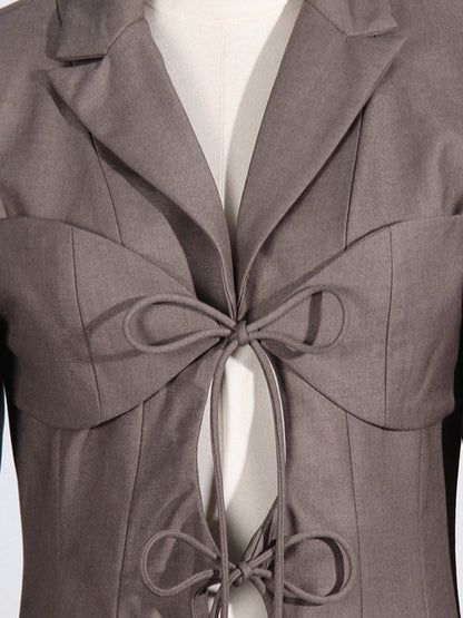 Blazer dames met striksluiting onder de borst, revers en kleppenzakken