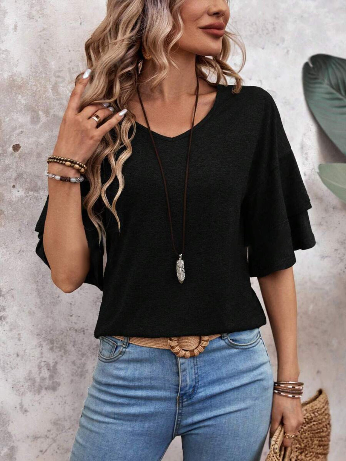 Blouse dames met laagjesmouw in Zwart
