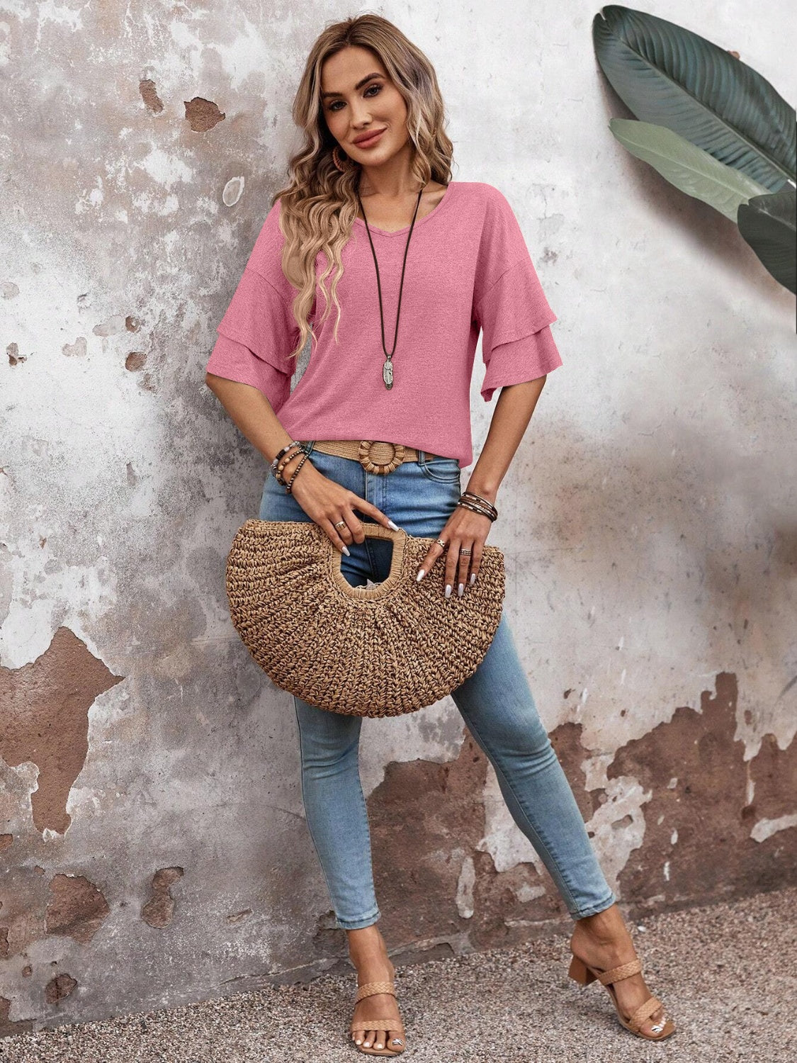 Blouse dames met laagjesmouw in Oudroze