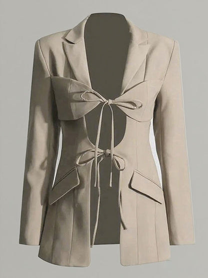 Blazer dames met striksluiting onder de borst, revers en kleppenzakken