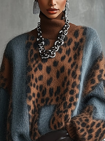 Oversized coltrui met luipaardprint in Luipaard bruin-blauw