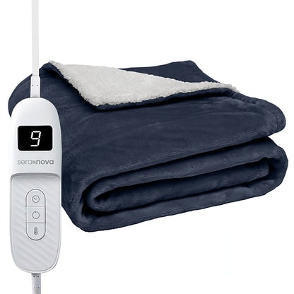 Elektrische deken 180 x 160 cm met 9 warmtestanden en bediening met display - donkerblauw