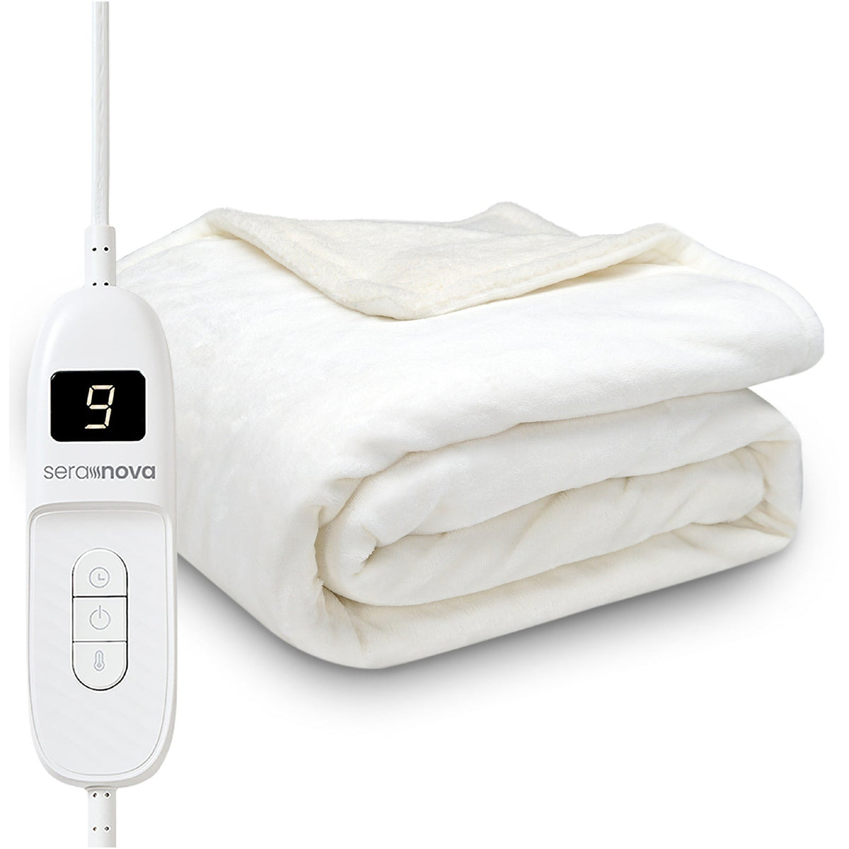 Elektrische deken 180 x 160 cm met 9 warmtestanden en bediening met display - gebroken wit