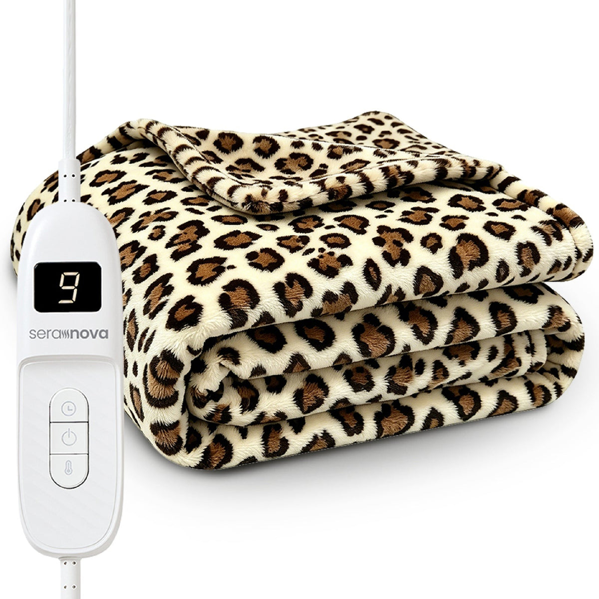 Elektrische deken 180 x 160 cm met 9 warmtestanden en bediening met display - panterprint
