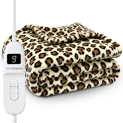 Elektrische deken 180 x 160 cm met 9 warmtestanden en bediening met display - panterprint