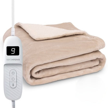 Elektrische deken 180 x 160 cm met 9 warmtestanden en bediening met display - zandbeige