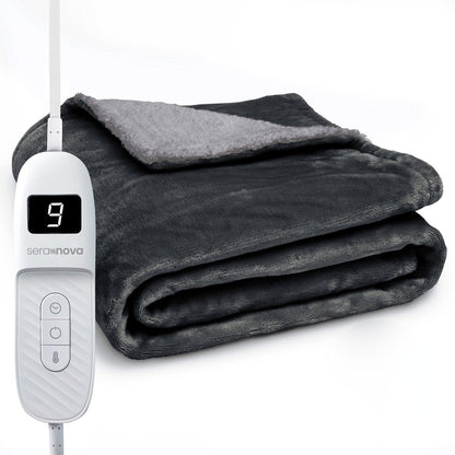 Elektrische deken 180 x 160 cm met 9 warmtestanden en bediening met display - antraciet