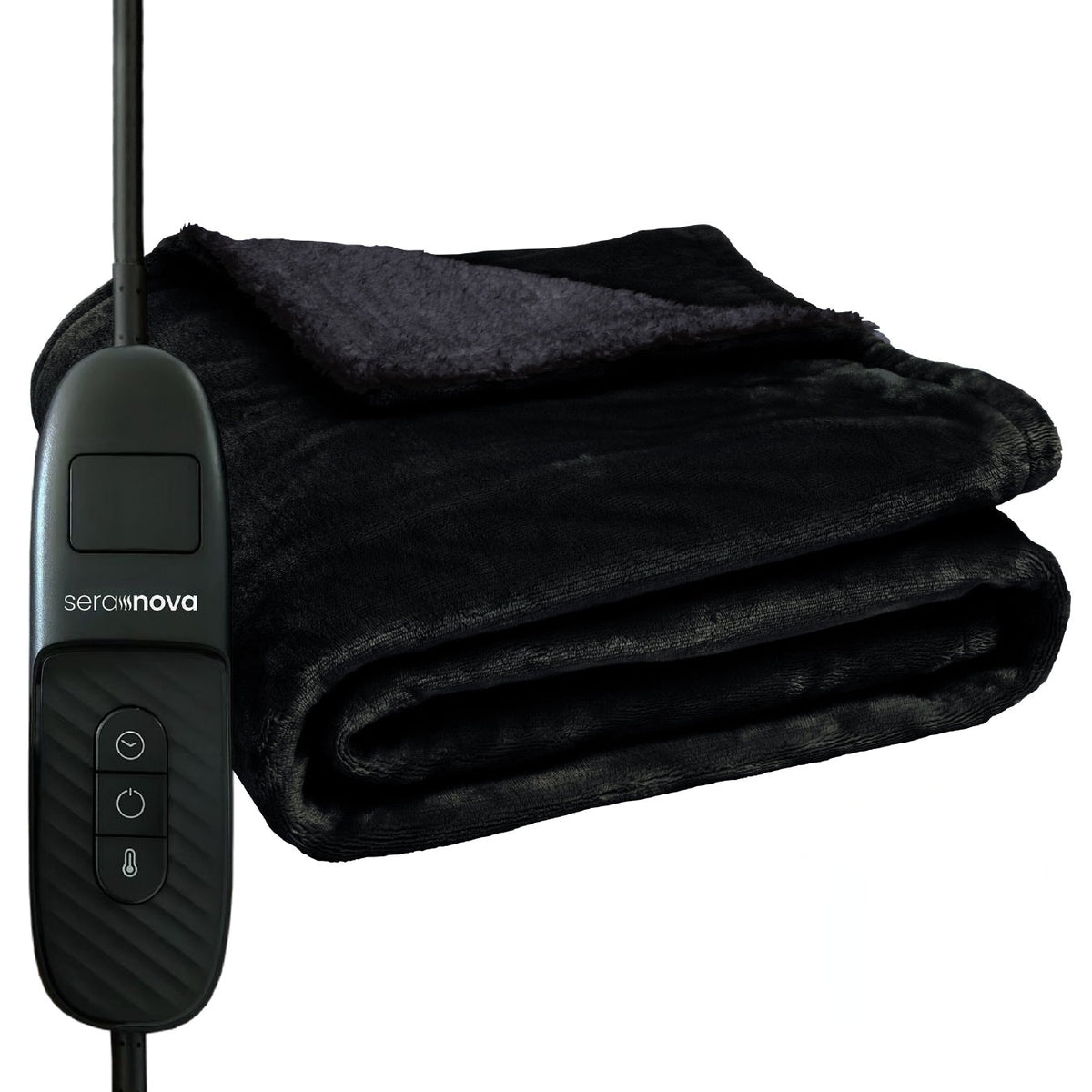 Elektrische deken 180 x 160 cm met 9 warmtestanden en bediening met display - zwart