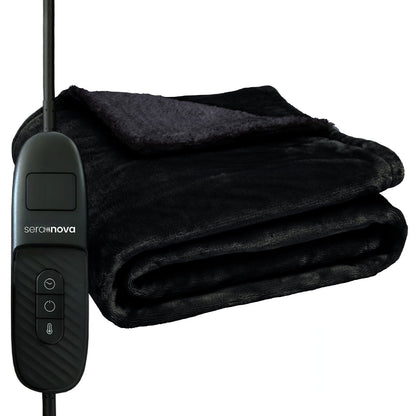 Elektrische deken 180 x 160 cm met 9 warmtestanden en bediening met display - zwart