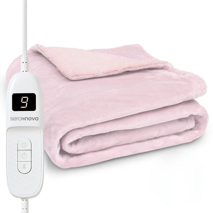 Elektrische deken 180 x 160 cm met 9 warmtestanden en bediening met display - oudroze