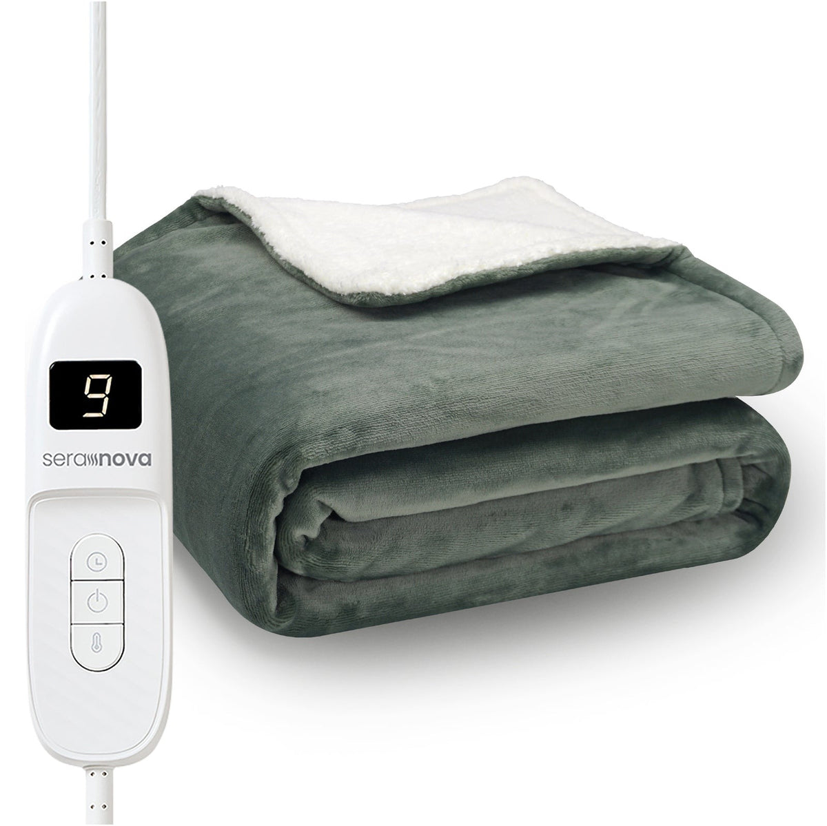 Elektrische deken 180 x 160 cm met 9 warmtestanden en bediening met display - saliegroen
