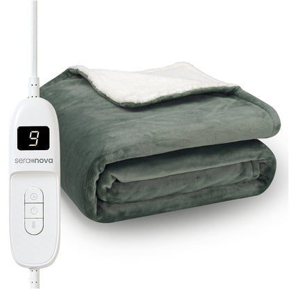 Elektrische deken 180 x 160 cm met 9 warmtestanden en bediening met display - saliegroen