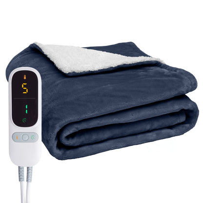 Elektrische deken 180 x 160 cm met extra warmtedraden en bediening met display - donkerblauw