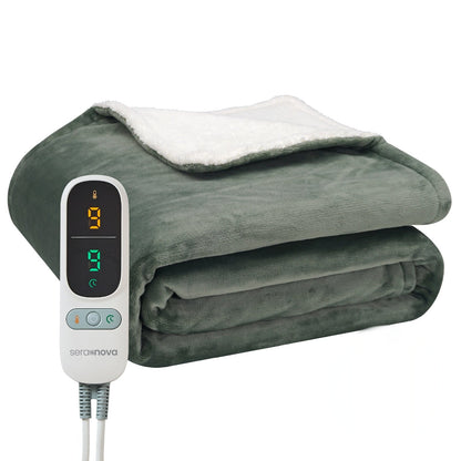 Elektrische deken 180 x 160 cm met extra warmtedraden en bediening met display - saliegroen