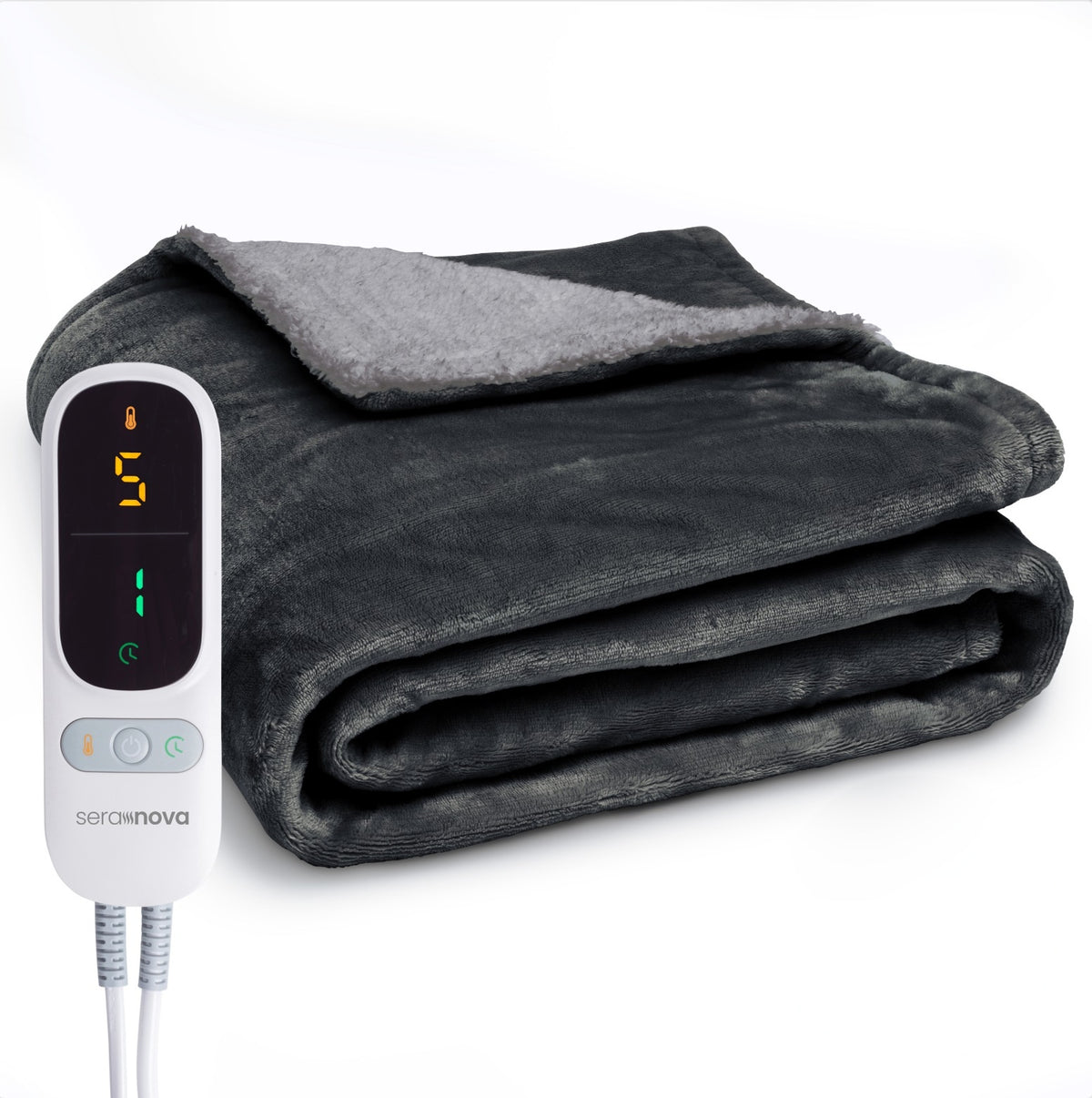 Elektrische deken 180 x 160 cm met extra warmtedraden en bediening met display - antraciet