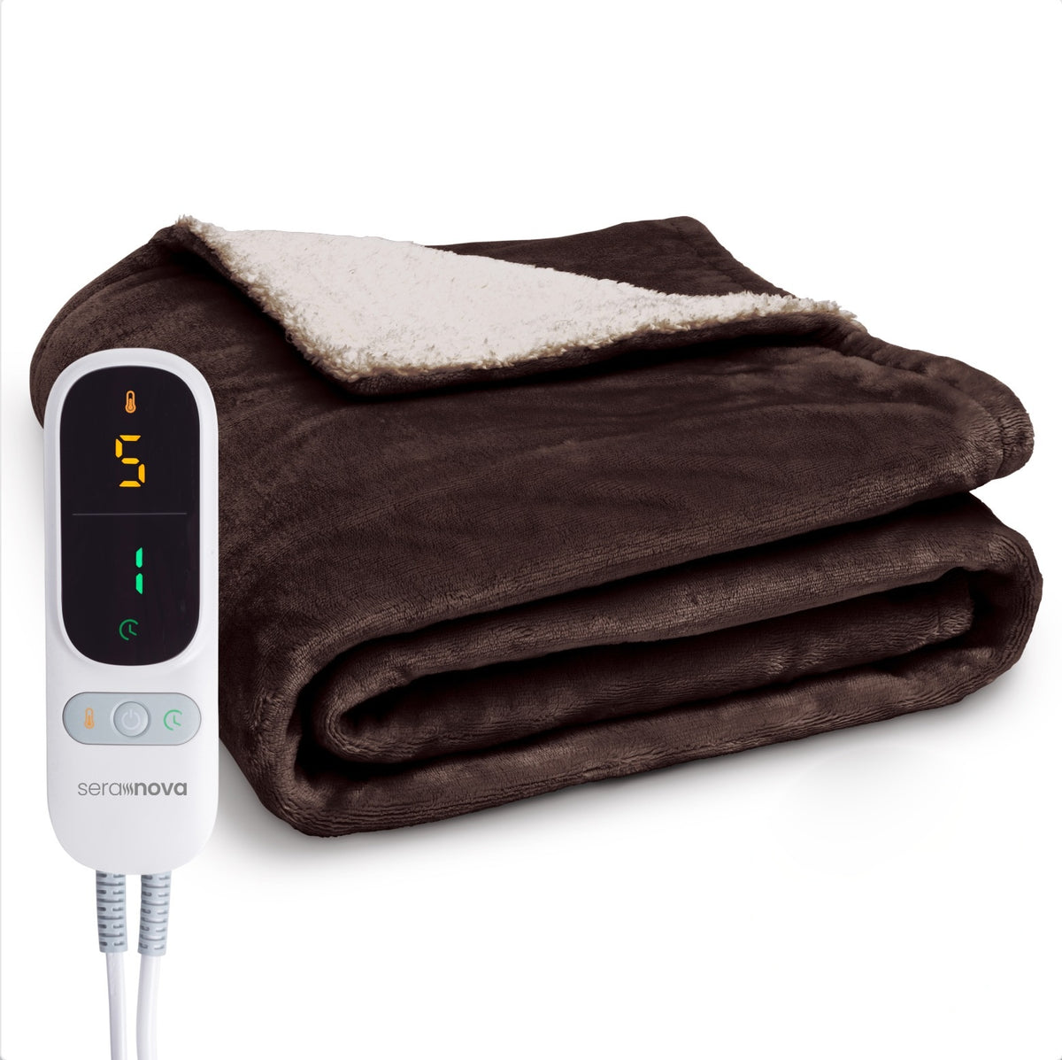 Elektrische deken 180 x 160 cm met extra warmtedraden en bediening met display - mokkabruin