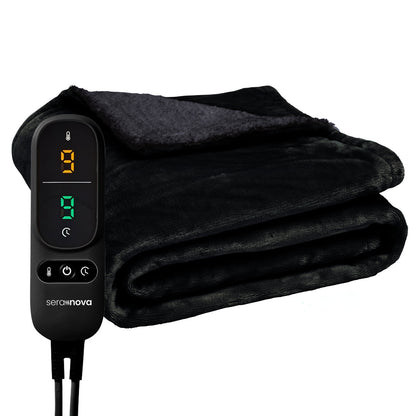 Elektrische deken 180 x 160 cm met extra warmtedraden en bediening met display - zwart