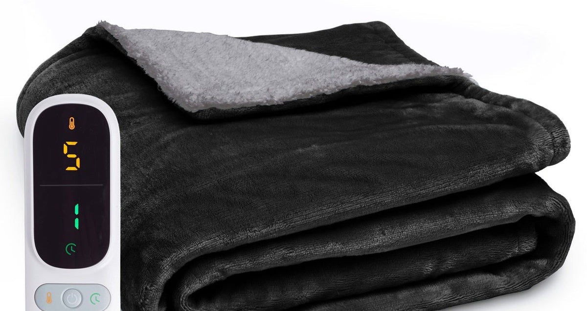 Elektrische deken van 200 x 180 cm met fleece, sherpa en bediening - antraciet