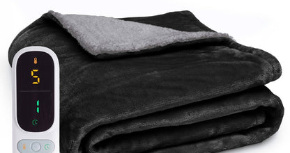 Elektrische deken van 200 x 180 cm met fleece, sherpa en bediening - antraciet