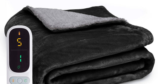 Elektrische deken van 200 x 180 cm met fleece, sherpa en bediening - antraciet