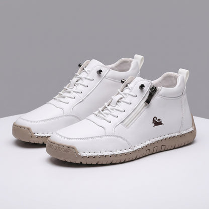 Enkelhoge damessneakers met zijrits, veters en antislip zool - wit