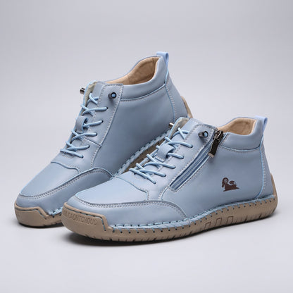 Enkelhoge damessneakers met zijrits, veters en antislip zool - lichtblauw
