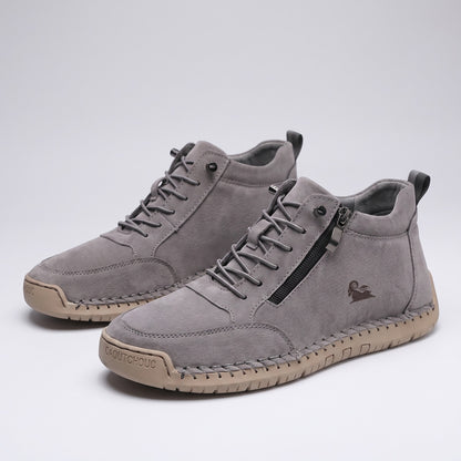 Enkelhoge damessneakers met zijrits, veters en antislip zool - grijs