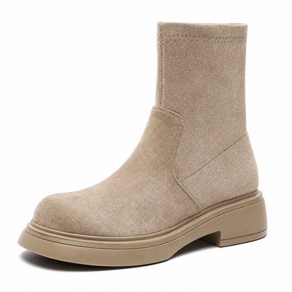 Enkellaarsjes voor dames in suède look met stevige zool - taupe