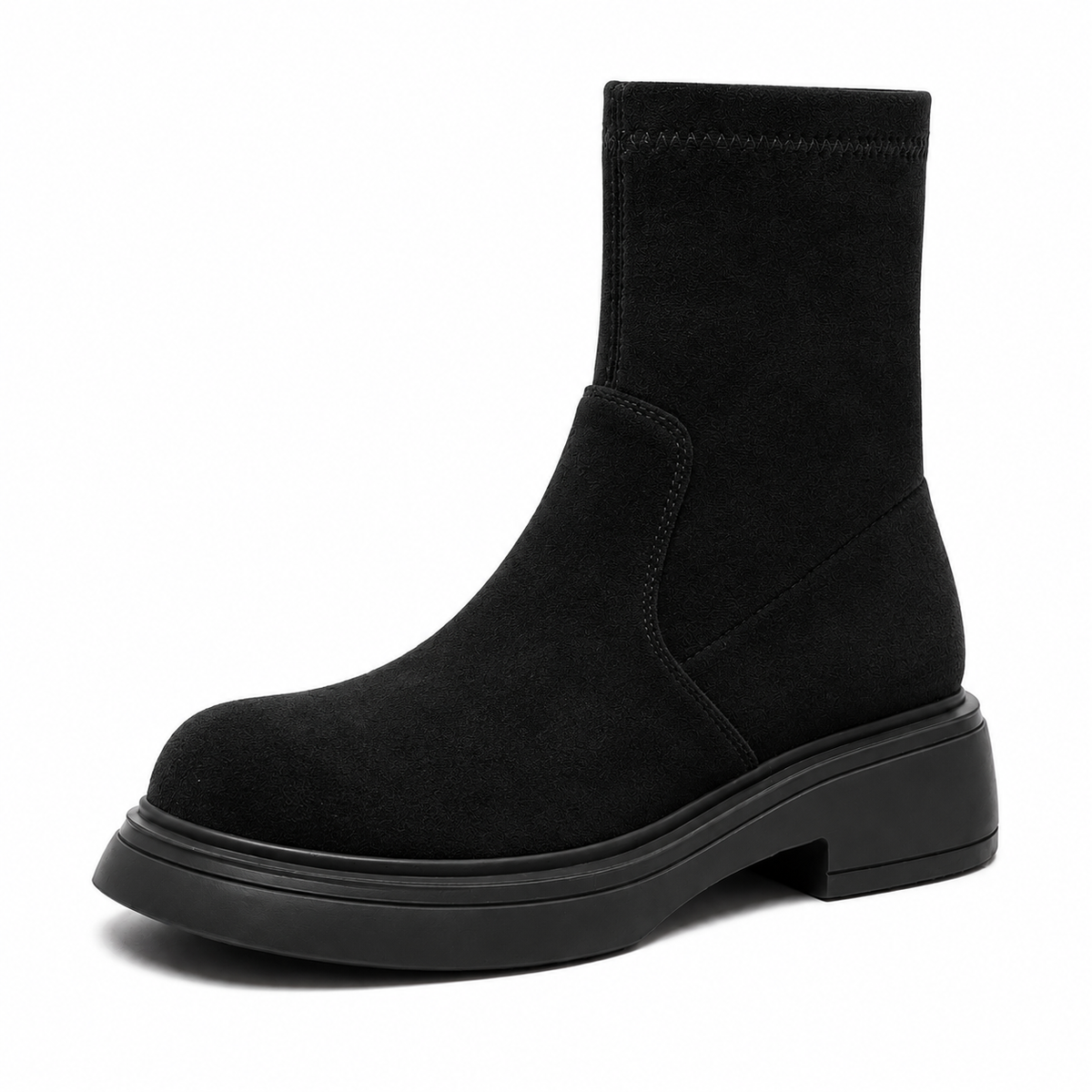 Enkellaarsjes voor dames in suède look met stevige zool - zwart