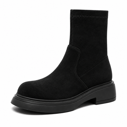 Enkellaarsjes voor dames in suède look met stevige zool - zwart