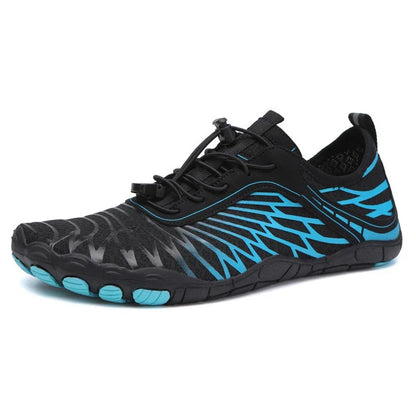 Ergonomische barefootschoenen met brede teenbox en snelveter