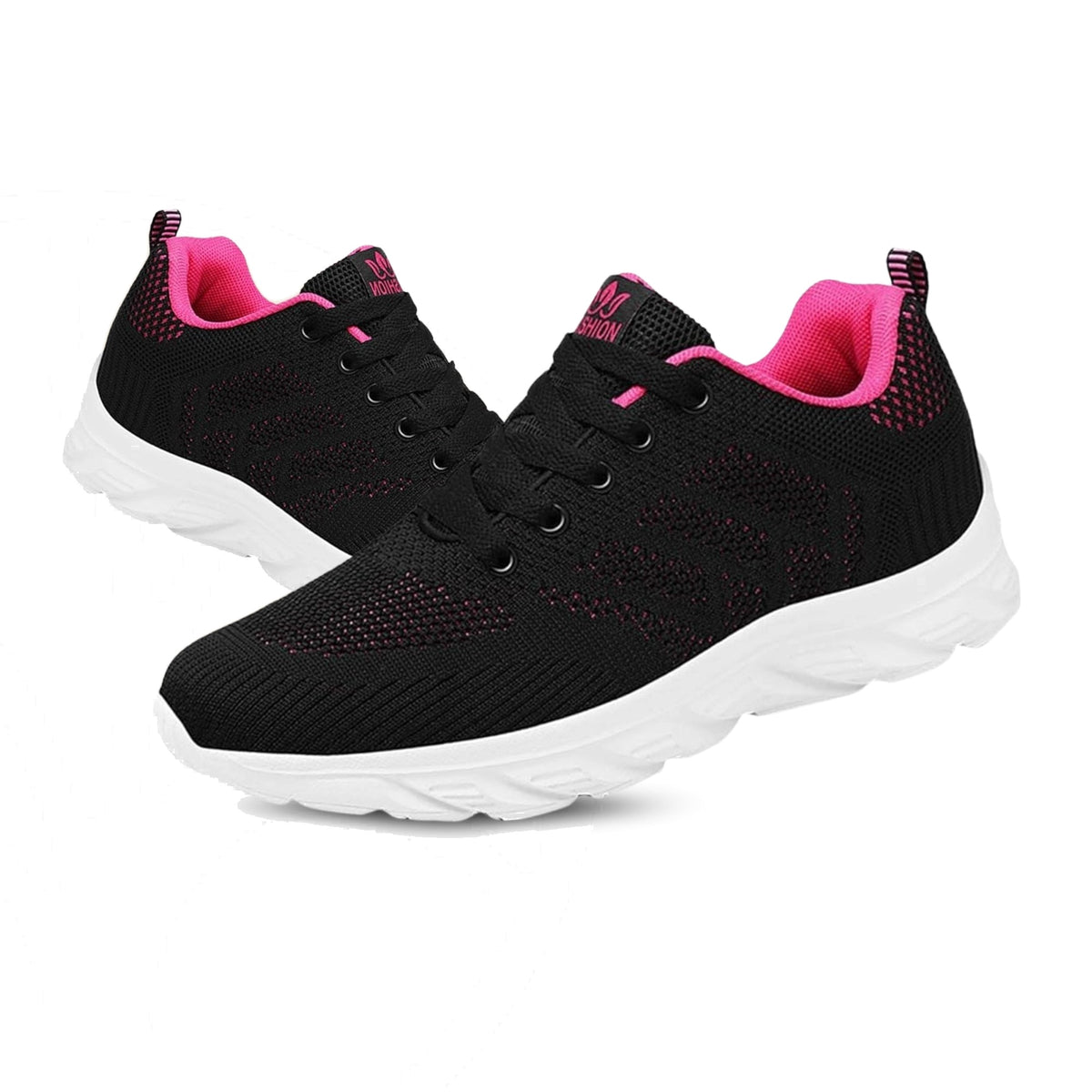 Ergonomische damessneakers met gebreid bovenwerk en dikke witte zool