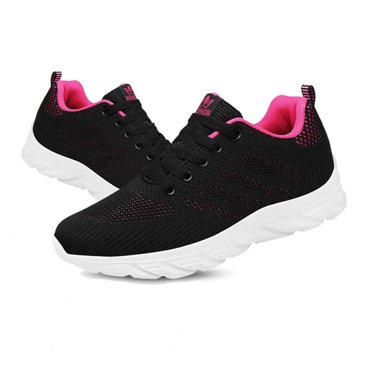 Ergonomische damessneakers met gebreid bovenwerk en dikke witte zool