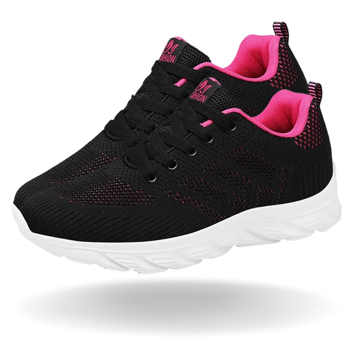 Ergonomische damessneakers met gebreid bovenwerk en dikke witte zool