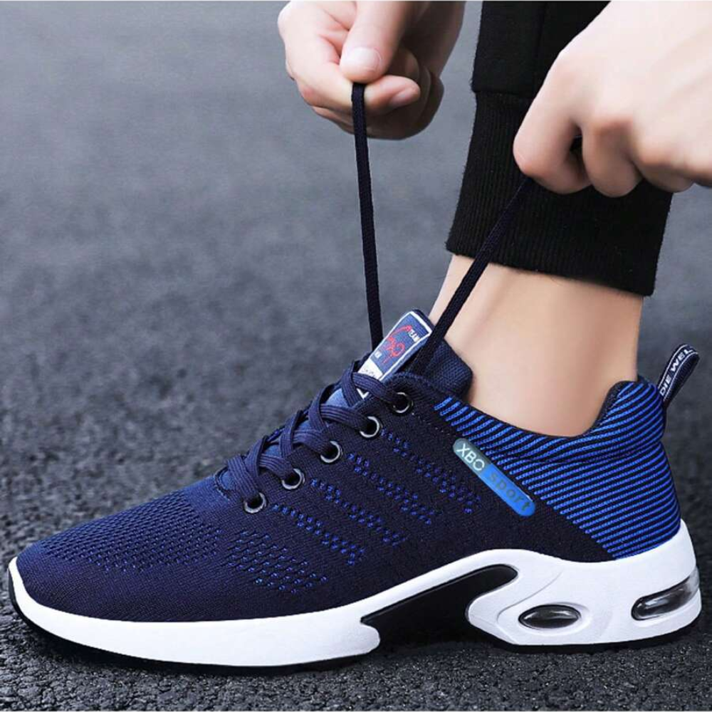 Ergonomische herensneakers met luchtzool en gebreid bovenwerk
