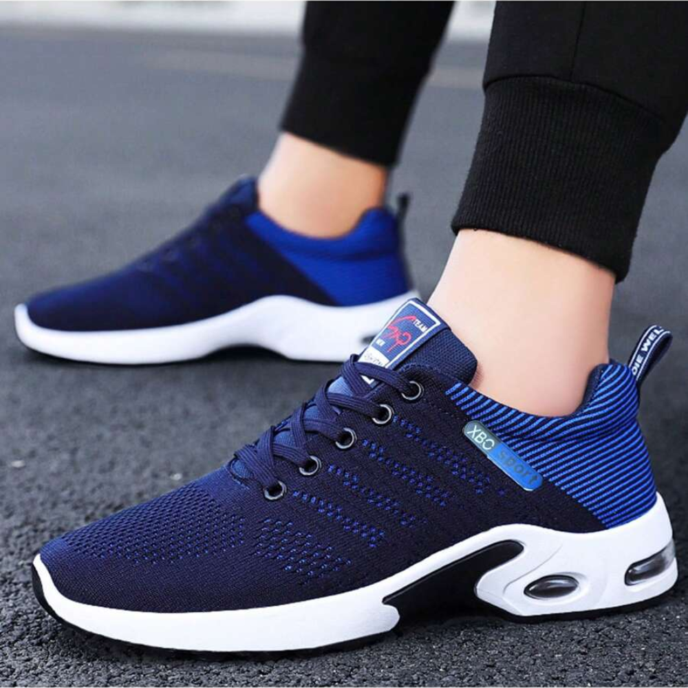 Ergonomische herensneakers met luchtzool en gebreid bovenwerk