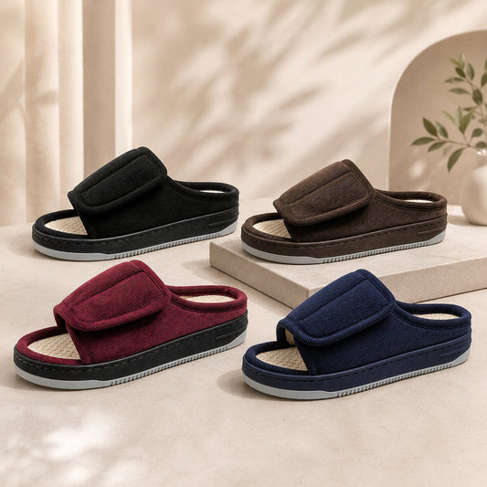 Extra brede open pantoffels met klittenband voor dames en heren
