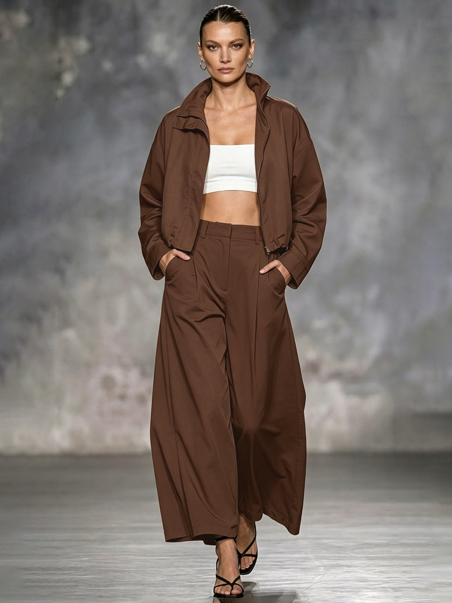 Cropped jack dames met rits, opstaande kraag en wijde mouwen