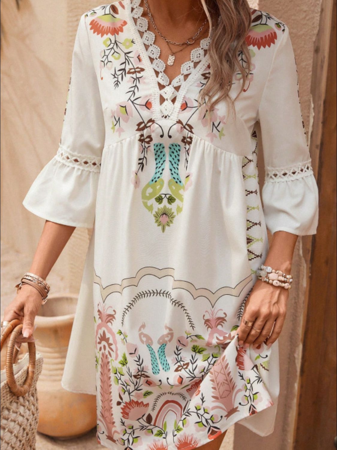 Jurk dames met borduurprint - detailfoto