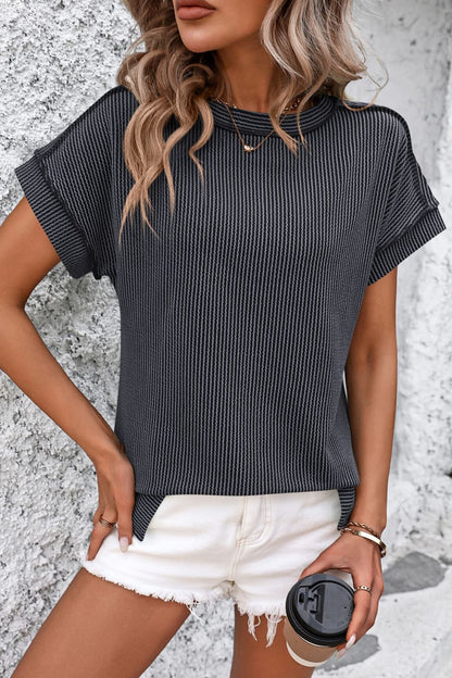 Ribshirt dames met korte mouw in Donkergrijs