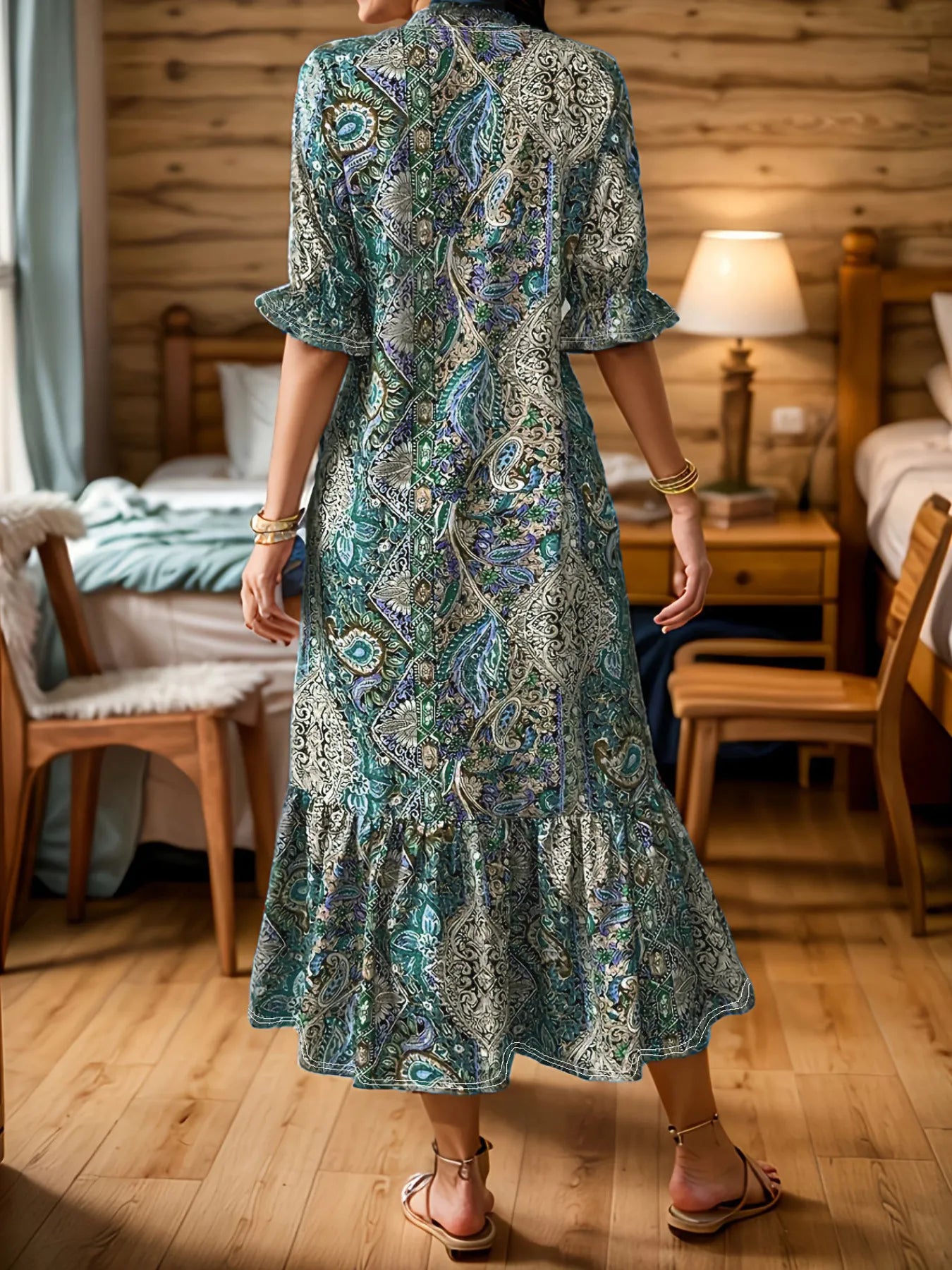 Midi-jurk dames met paisleyprint - detailfoto