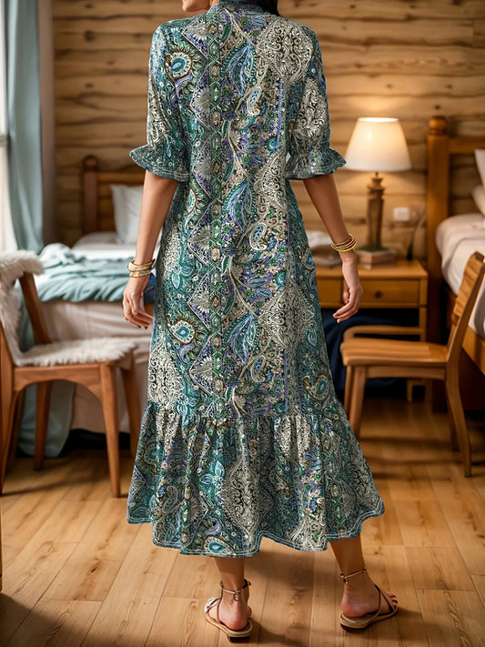 Midi-jurk dames met paisleyprint - detailfoto