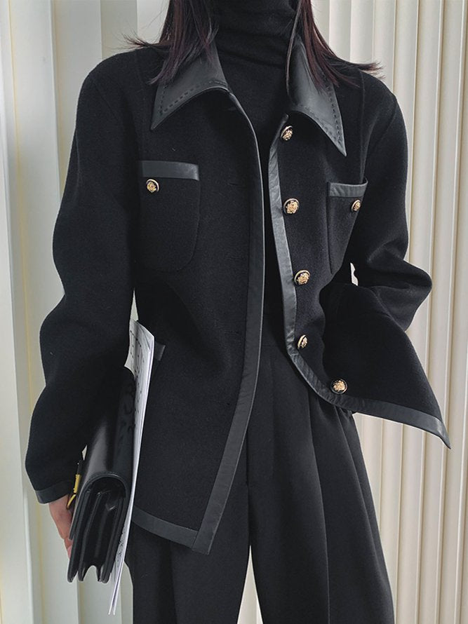 Zwart jack dames met leerlook bies en goudkleurige knopen - zwart