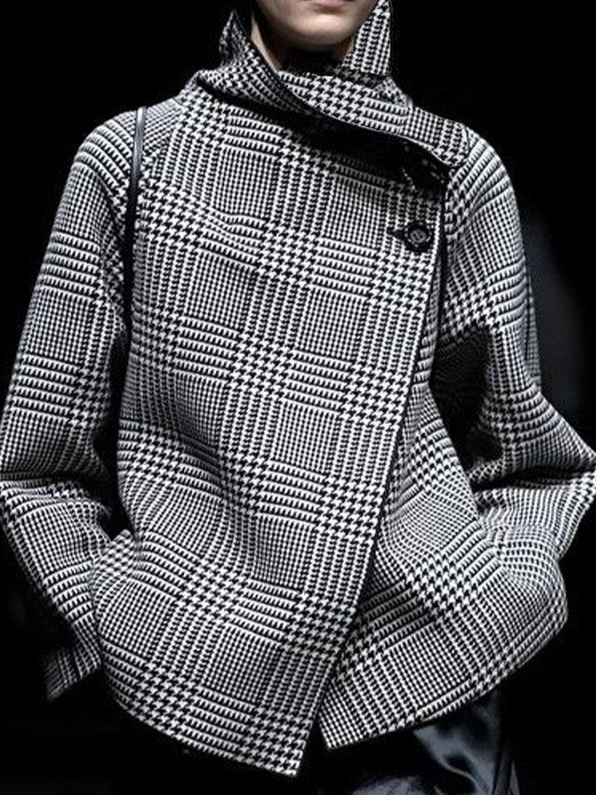 Pied-de-poule jack dames met asymmetrische sluiting