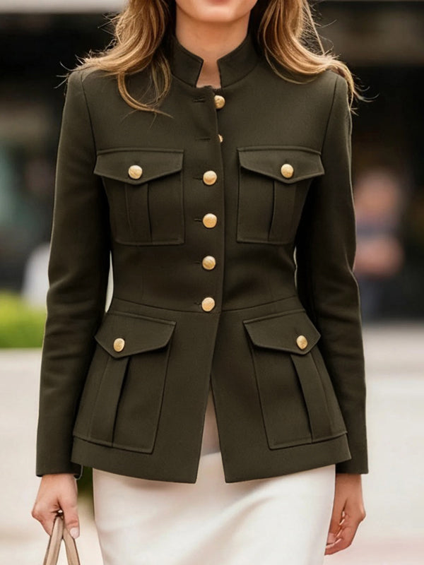 Olijfgroen militair jack dames met opgestikte zakken - olijfgroen