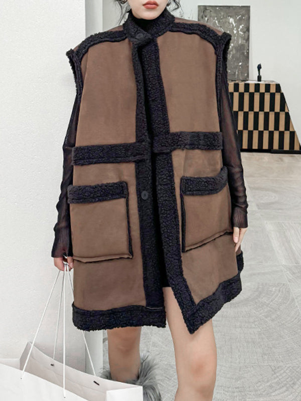 Mouwloos damesgilet in suède look met donkere teddybies