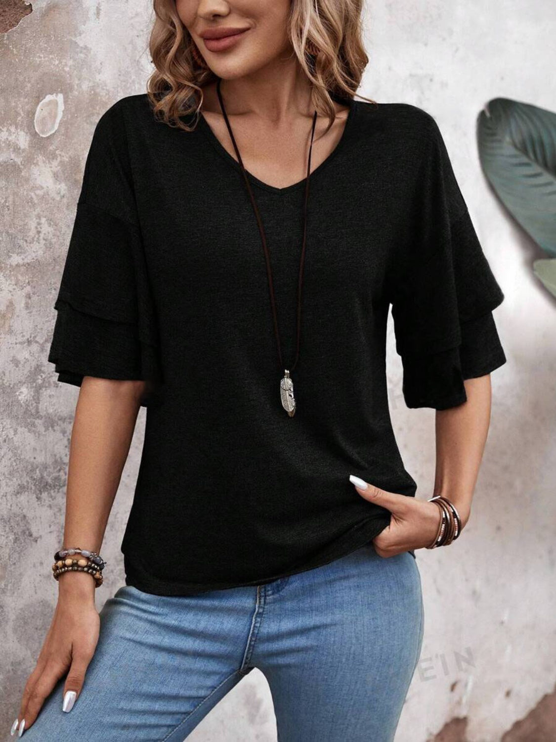 Blouse dames met laagjesmouw - detailfoto